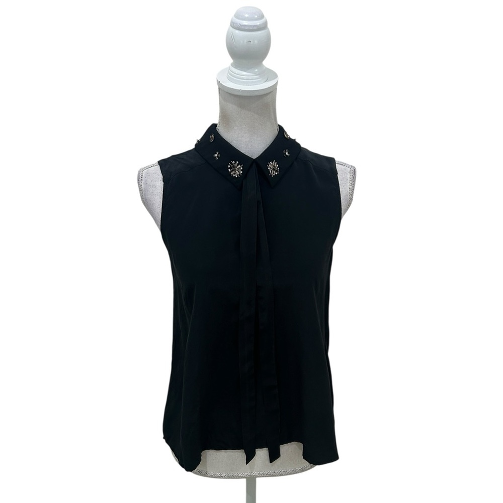 Claudie Pierlit silk Black Sleeveless Blouse Embellished beaded Collar EU38/6